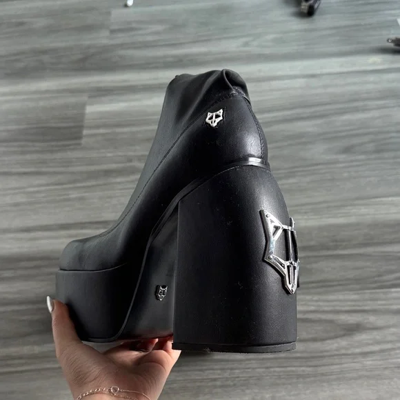 Black Platform Sock Boots - Spice Black Stretch BRAND NEW - Picture 1 of 4